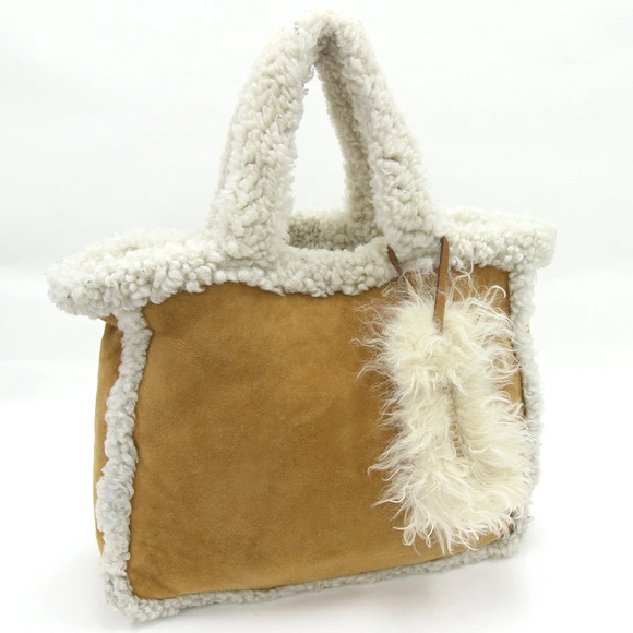 Miu Miu Handbags - Miu MIu handbag Brown Ivory White Sheepskin Tote Bag Clutch MIUMIU